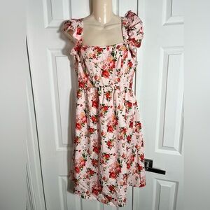 SHEIN Maternity Pink Floral Dress with Ruffle Detail size L